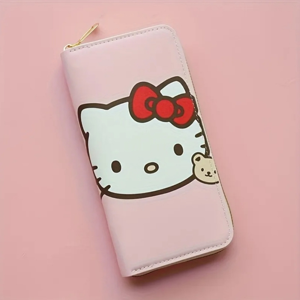 new Hello Kitty Sanrio Pink Wallet Double Sided Graphic Print Gold Zipper Slots